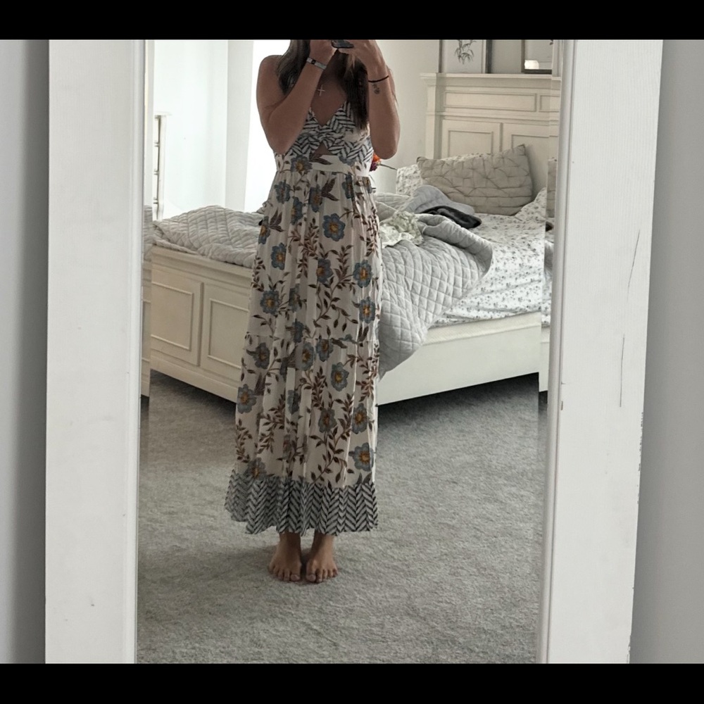 Floral Maxi Dress with Chevron Hem